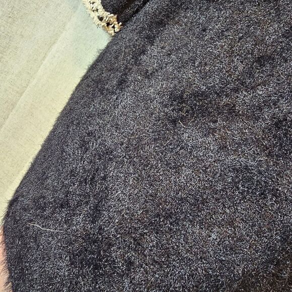 Black Knit Jacket With Contrast Ivory Trim Mixed Buttons Soft Fuzzy Small - Picture 7 of 8